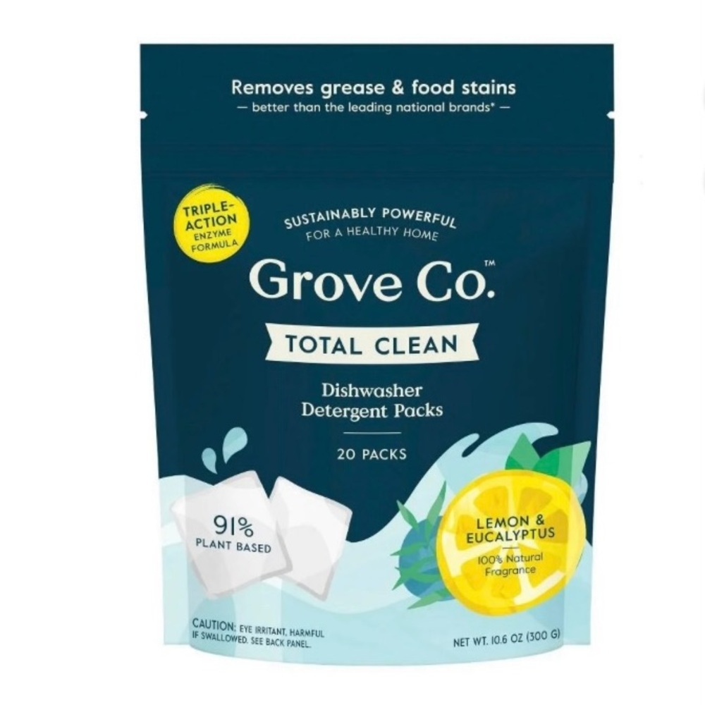NEW Grove Co. Total Clean Dishwasher Detergent Packs 20ct Lemon & Eucalyptus